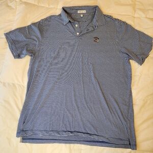 Blue Striped Cotton/Silk Peter Millar Polo Shirt Size XL